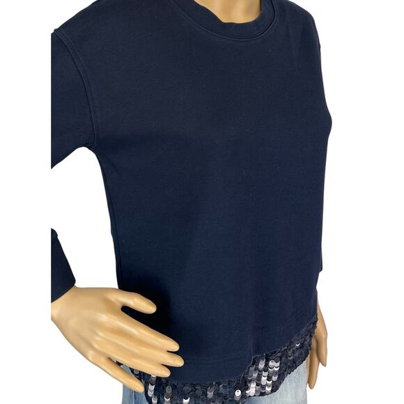 J. Crew Sequin Trim Sweatshirt Navy Blue B7027 Size XS - Picture 11 of 14